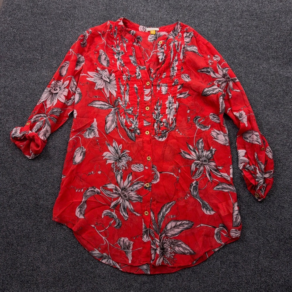 Leifsdottir Silk Blouse Top Sz 2 Red Floral Button Down Anthropologie Luxury